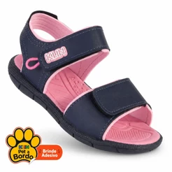Papete Infantil Menina Klin Tic Tac Anatômica Leve e Confortável com Calce Fácil em Velcro Azul Marinho com Rosa