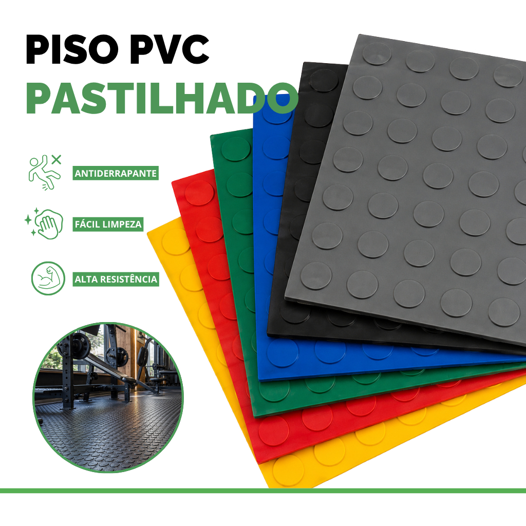 Piso Moeda Pastilhado Antiderrapante Para Academia, Comércio, Escadas e Rampas 30X30CM PVC