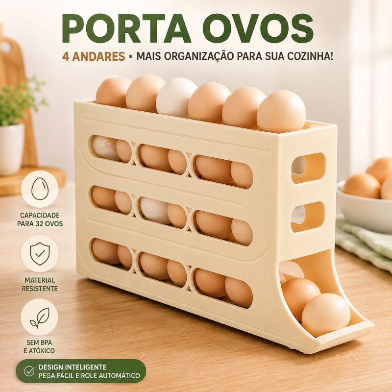 Porta Ovos 4 Andares Rolante Organizador Geladeira Dispenser Plástico para 24 a 30 Ovos