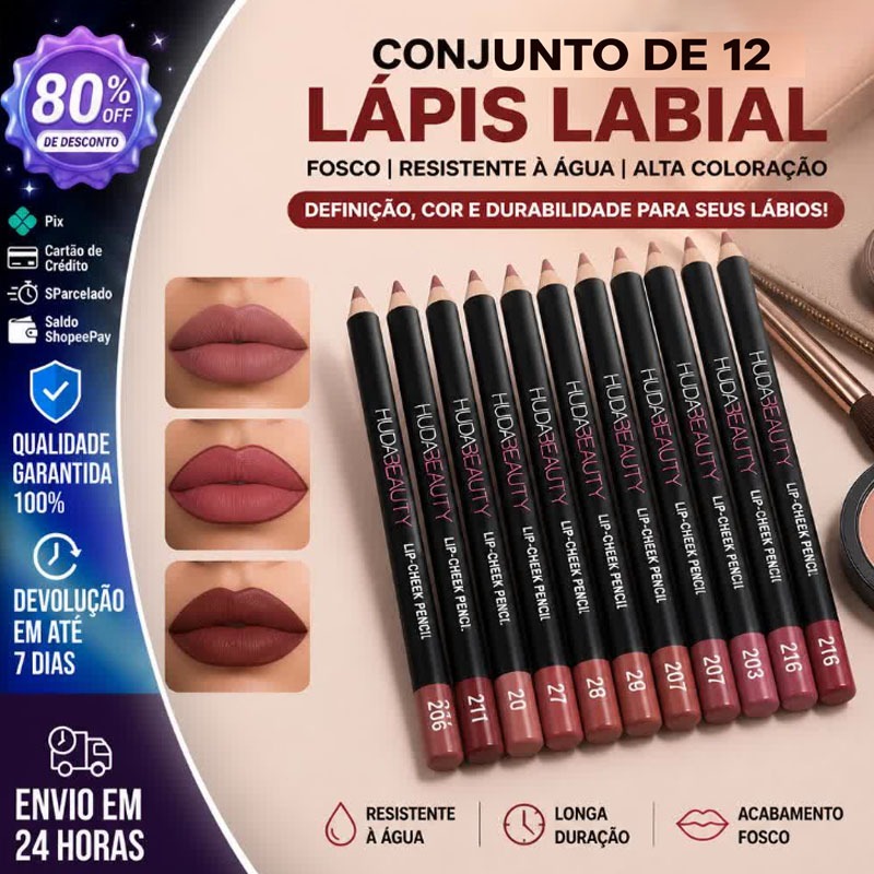 Conjunto de 12 Lápis Labial Fosco Resistente a 'Água de Alta Coloração
