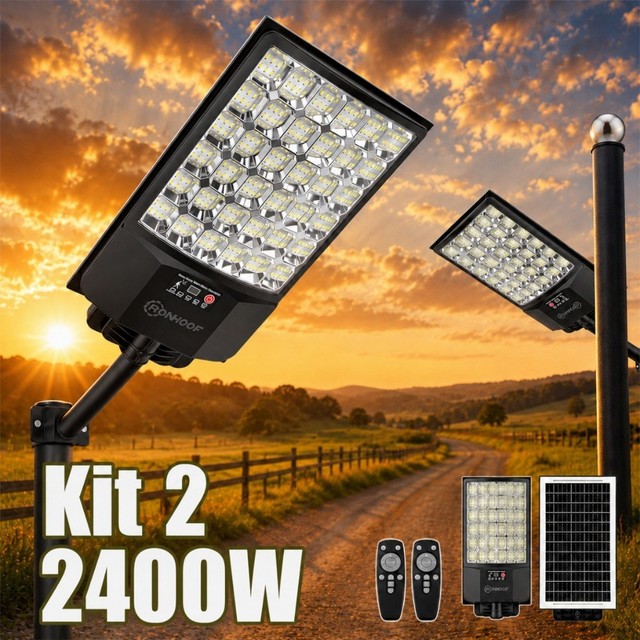 Kit 2 Luminária Solar Externa Holofote Solar Com Controle 2400W/2200W/2000W/1800W/1600W