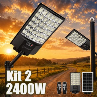 Kit 2 Luminária Solar Externa Holofote Solar Com Controle 2400W/2200W/2000W/1800W/1600W