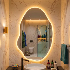Espelho Lopazzi Orgânico Grande com LED Touch Quente Frio 90x60 Sala Lavabo Quarto Loja Banheiro Decorativo