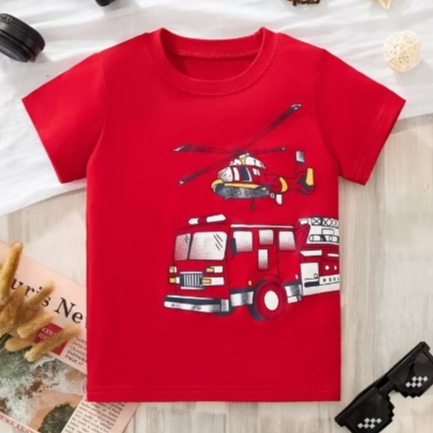 Camisa Camiseta Infantil Caminhão Bombeiros Masculino Feminino Moda Crianças Meninos Meninas