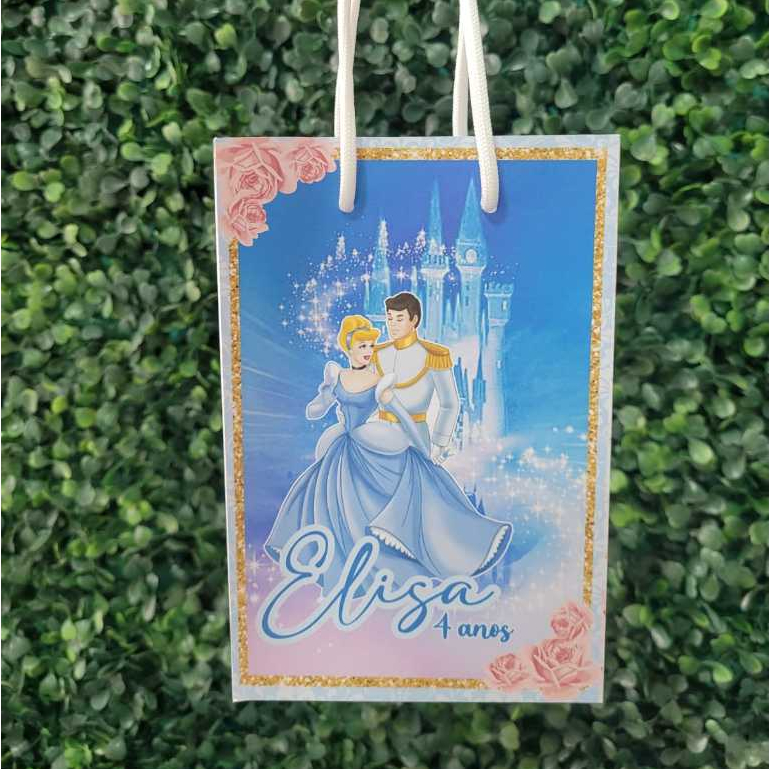 10 Sacolinha Personalizada Festa Infantil Cinderela  com Cordão sintético (pegue e monte)
