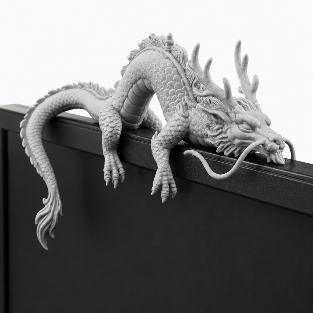 Dragão Oriental Decorativo descanso para Monitor e Prateleira – Escultura Chinesa Premium