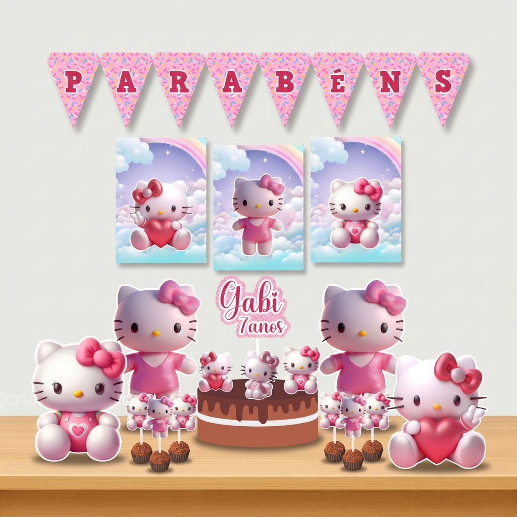Kit Só um Bolinho Hello Kitty Personalizado | Festa Infantil | Aniversário e Mesversário | Envio Rápido