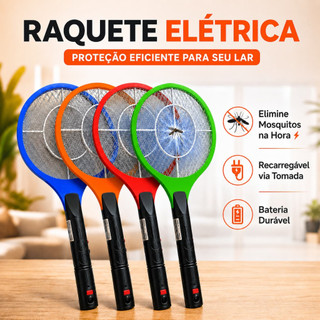 Raquete Elétrica Mata Mosquito Recarregável Bivolt 110V/220V Choque Potente Proteção Contra Mosquitos e Dengue Casa Quar