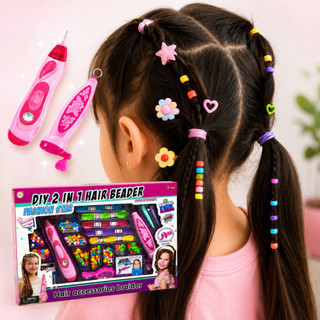 Kit xuxinha elástico miçangas e trançador para o cabelo penteados e terere