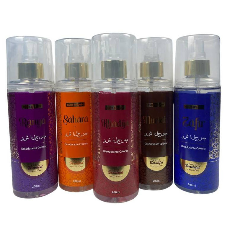 Imagem Kit Body Splashs Aroma Árabe Khadija Ranya Zafu Nuriah Sahara 5 Uni de 200mL  da Face Beautiful