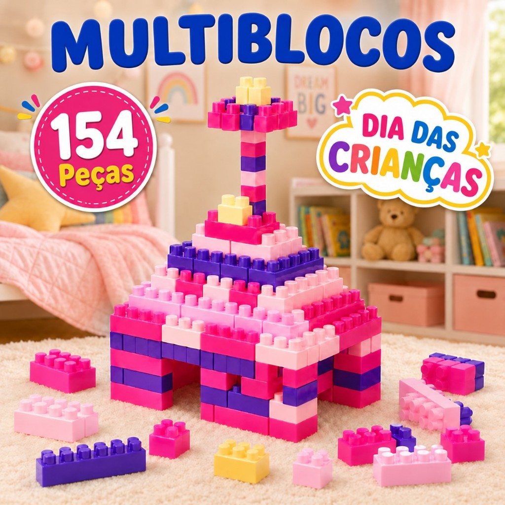 154 Peças Montáveis Brinquedo Interativo Infantil Educativo Colorido Bloco Montável Dia das Crianças