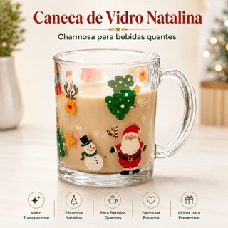 Caneca De Natal Vidro 320ml Xicara Cafe Chocolate Quente Presente Natalino Mesa Posta Cantinho Cafe