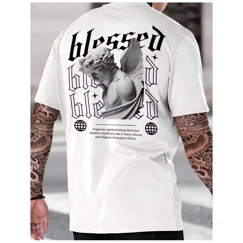 Camiseta Masculina Estampada Anjo Blessed - Algodão Premium Rua Estilosa Moda Masculina