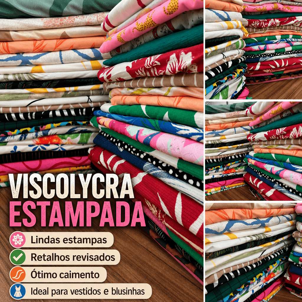 Retalhos de Visco Lycra Estampada p/ Vestidos, Blusas Saída Praia 1kg