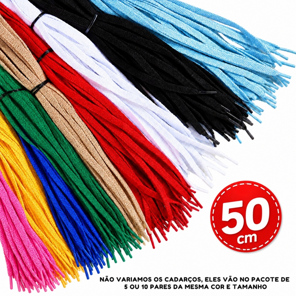 Cadarço Chato 50 cm para Sapatinhos de Bebê – Kit 5 Pares para Confecção e Costura