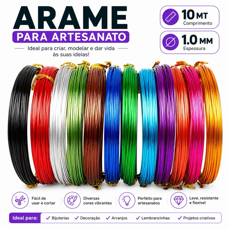 Arame Colorido para Artesanato - 10Metros Fio metal