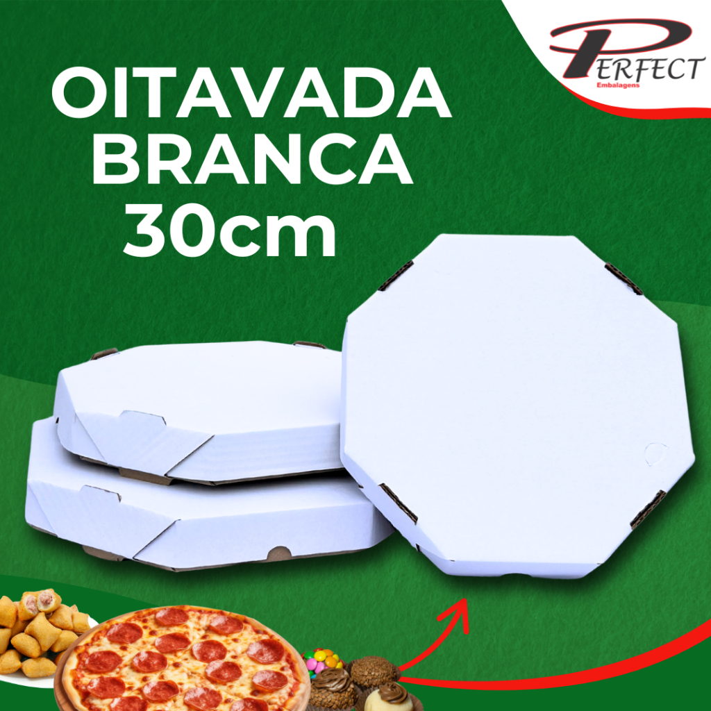 Caixa Oitavada 30cm Branca 25 Unidades para Pizza, Delivery e Salgados