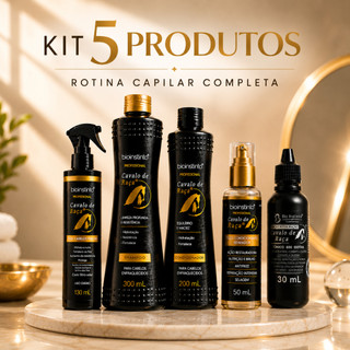 Kit Shampoo Condicionador Tônico Capilar Protetor Termico Óleo para cabelo Fracos e Quebradiços Cavalo de Raça 5 itens
