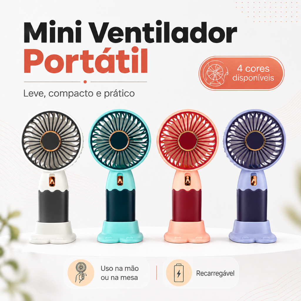 Mini Ventilador Portátil De Mão Ou Mesa Recarregável Com Cabo USB