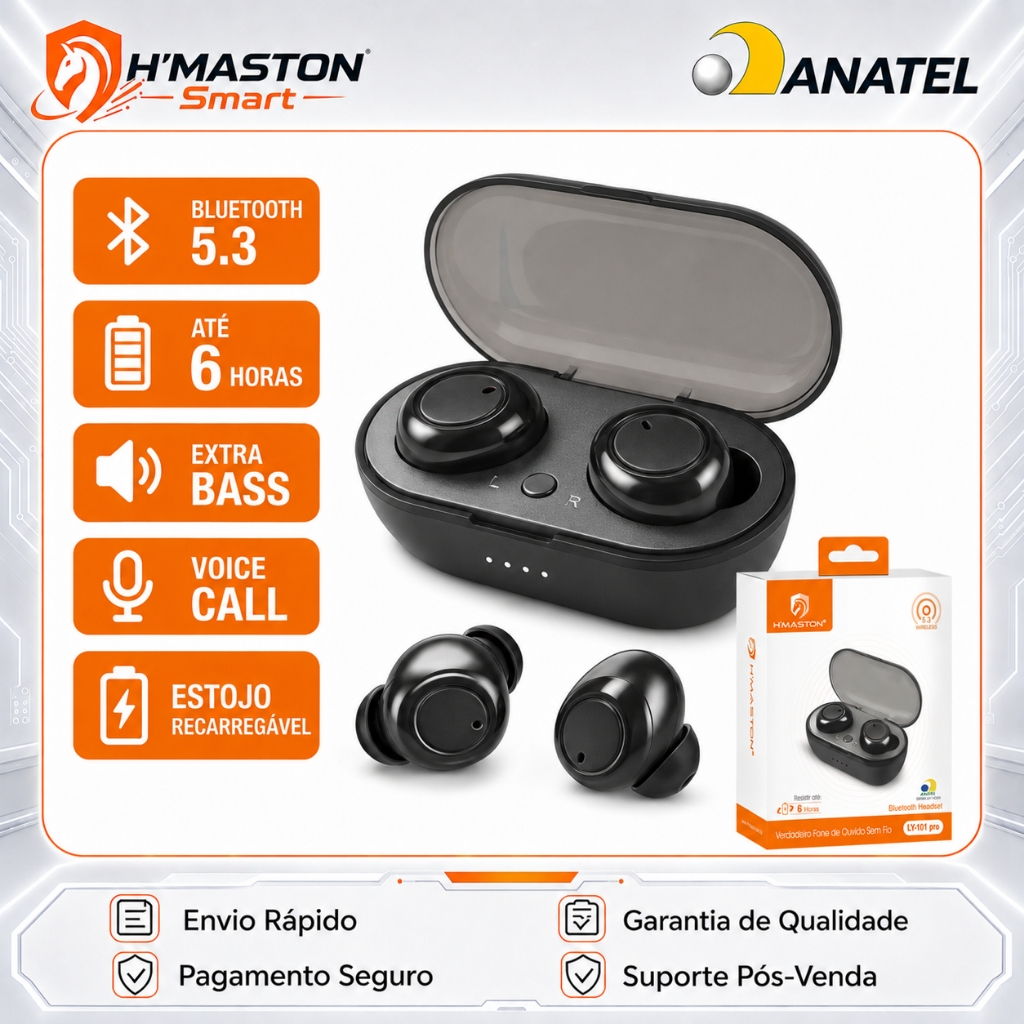 H'maston LY-101Pro Fone De Ouvido Bluetooth Sem Fio Fone Sem Fio Bluetooth Fone Bluetooth Sem Fio 5.3 Wireless In-ear