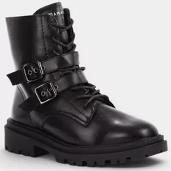 Bota Coturno Ramarim Fivela Tratorada Cano Médio Feminina - Preto