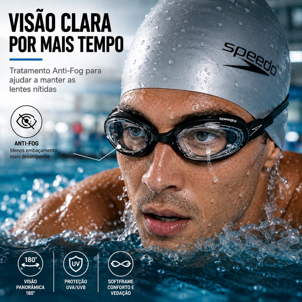 Óculos Natação Speedo Hydrovision Original Antiembaçante Visão Panorâmica Conforto