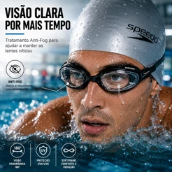 Óculos de Natação Speedo Hydrovision Adulto Antiembaçante Visão Panorâmica Proteção UV Profissional