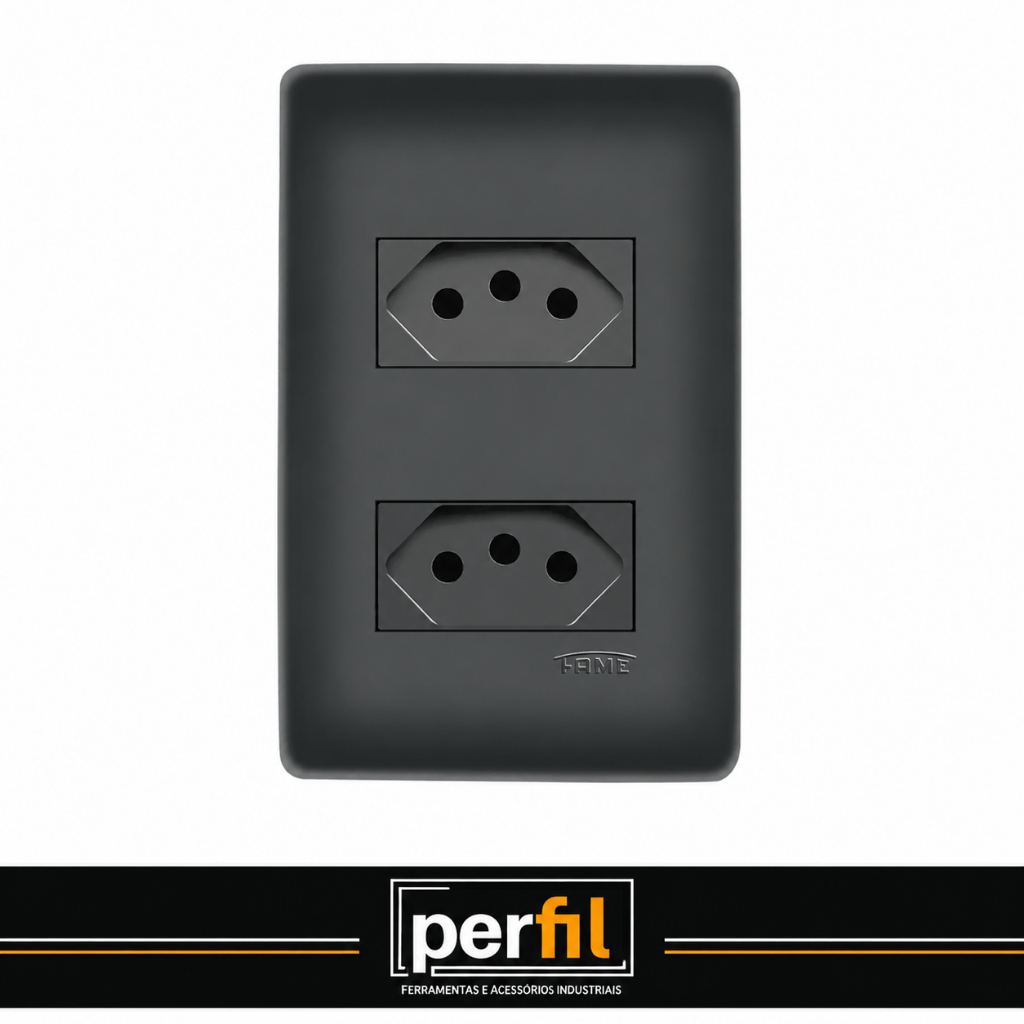 Tomada 20A Preta FAME Tomada 20A Dupla 2P+T Tomada 20A 250V Com Placa 4x2