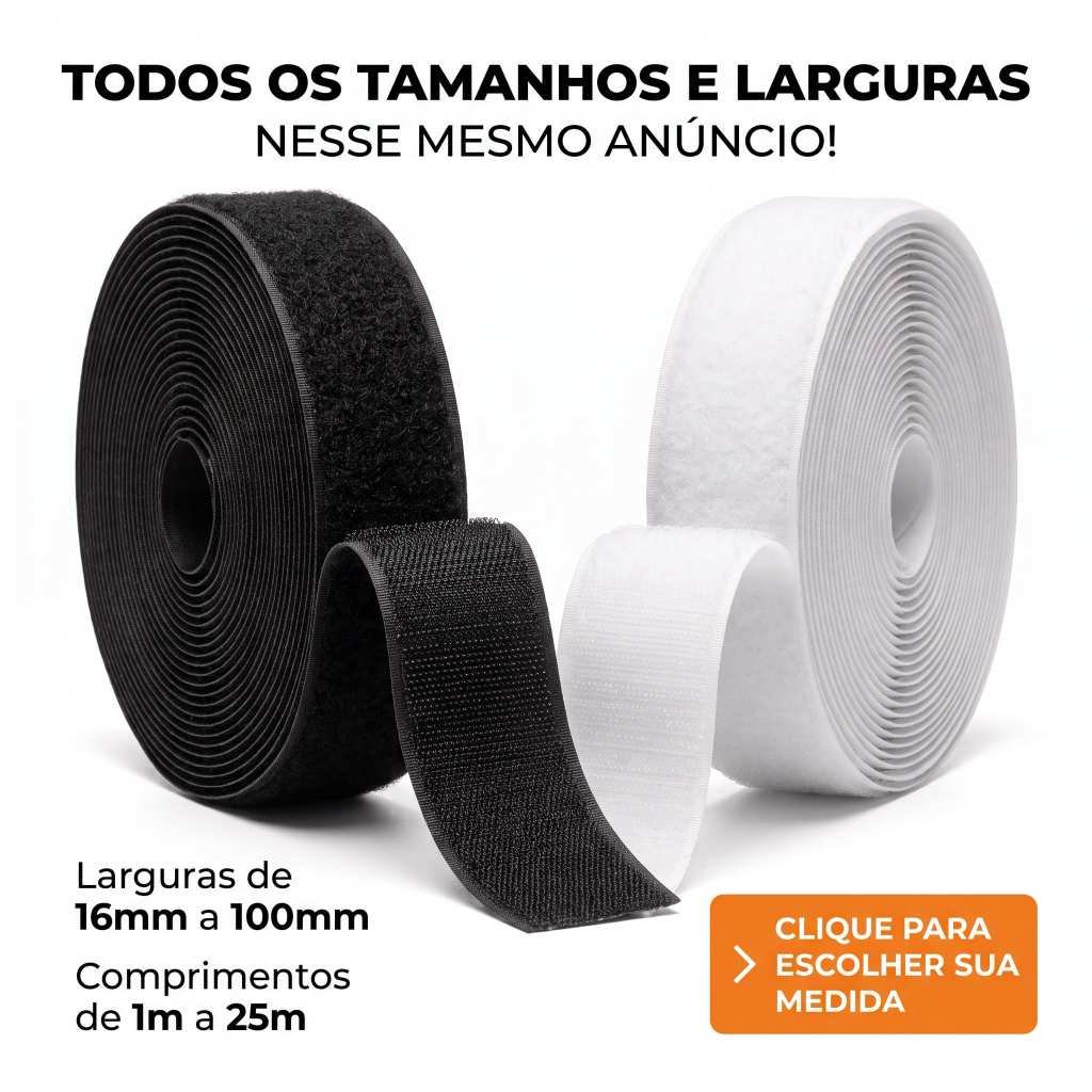 Fecho De Contato Velcro Para Costura Sem Adesivo Macho Fêmea - Preto e Branco - Diversas medidas
