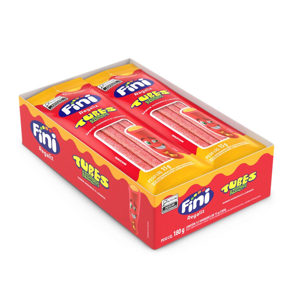 Caixa 12un Fini Tubes Morango e Laranja Azedinho 15g