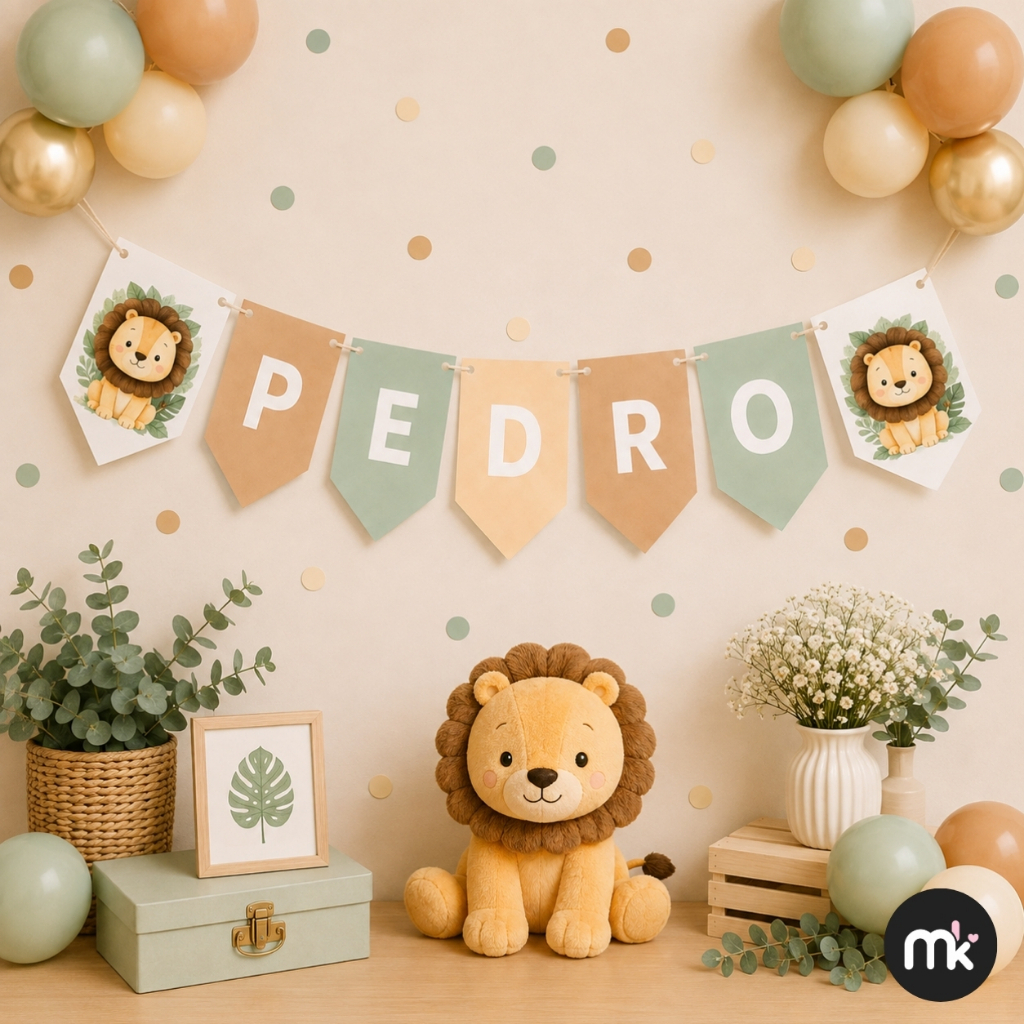 Bandeirola Personalizada Leãozinho com Nome Decoração Festa