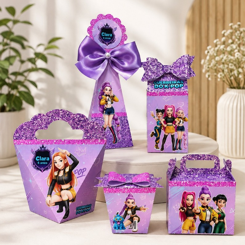 Kit Caixinhas Personalizadas GUERREIRAS K-POP  Lembrancinha Festa Aniversário