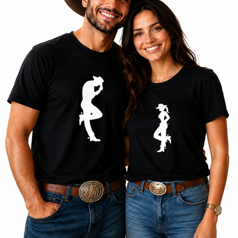 Blusa Camiseta Casal Country Chapéu Bota Dia dos Namorados Peão Cowboy Cowgirl Presente