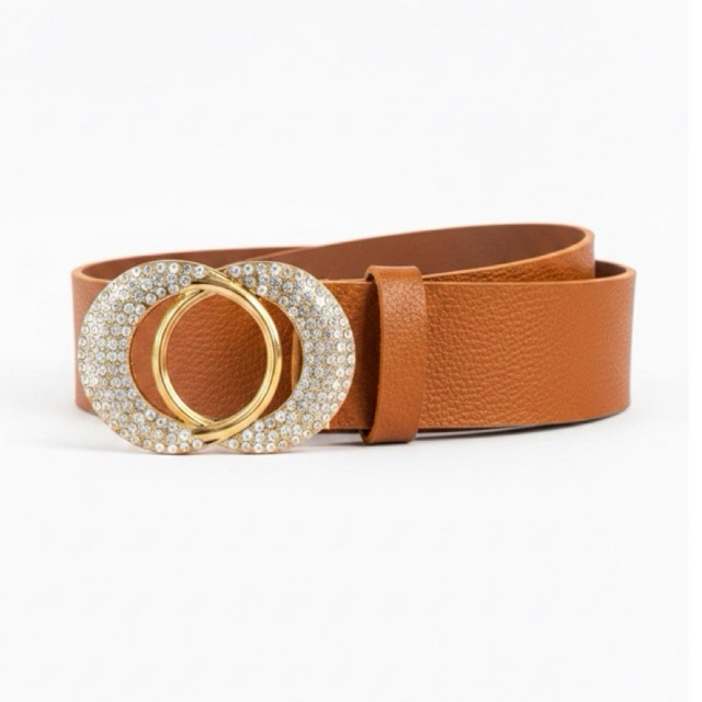 Cintos Femininos Fivela Redonda Dourada Com Strass Lançamento Da Moda Elegante Chique - Lari