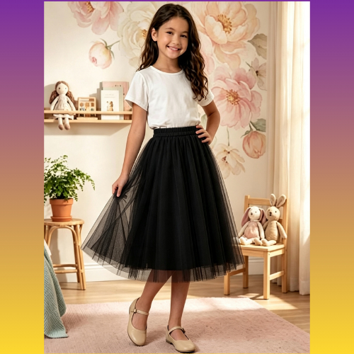 Saia de Tule Midi Infantil Feminina com Forro – Menina 2 a 12 Anos