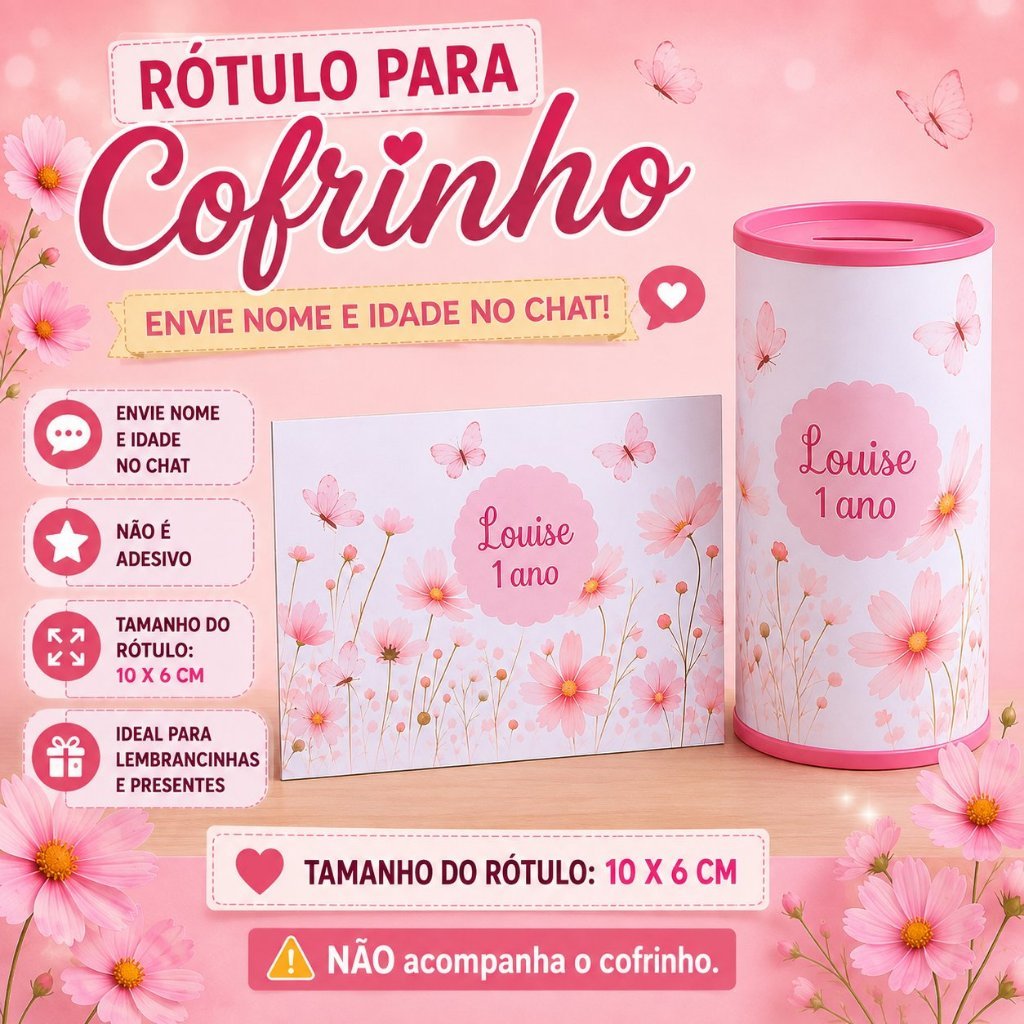 Rótulo para cofrinho JARDIM DAS BORBOLETAS aquarela - Não é adesivo
