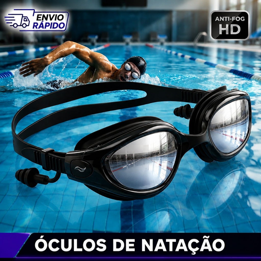 Óculos De Natação Profissional Antiembaçante HD Proteção UV Com Protetor De Ouvido Ajustável