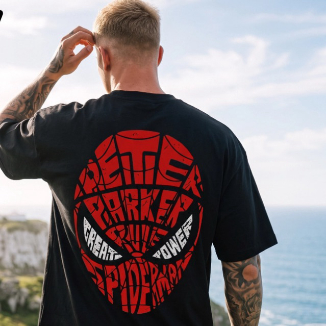 Camiseta Máscara Aranha Herói Filme 100% Algodão Penteado Estampa Grande Profissional Streetwear Unissex Oversize