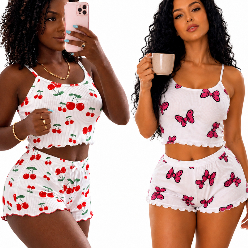 KIT 2 BABY DOLL FEMININO PIJAMA CONFORTÁVEL LINDO ESTILOSO DIVERSAS CORES P M G GG G1