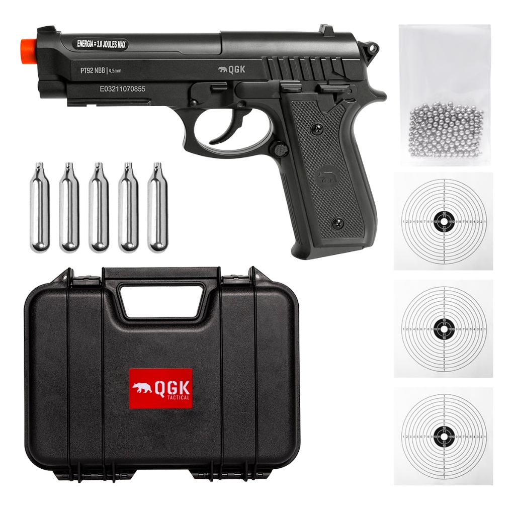 PISTOLA AIRGUN PT92 NBB 4,5MM QGK+CASE+ESFERAS+CO2+ALVO