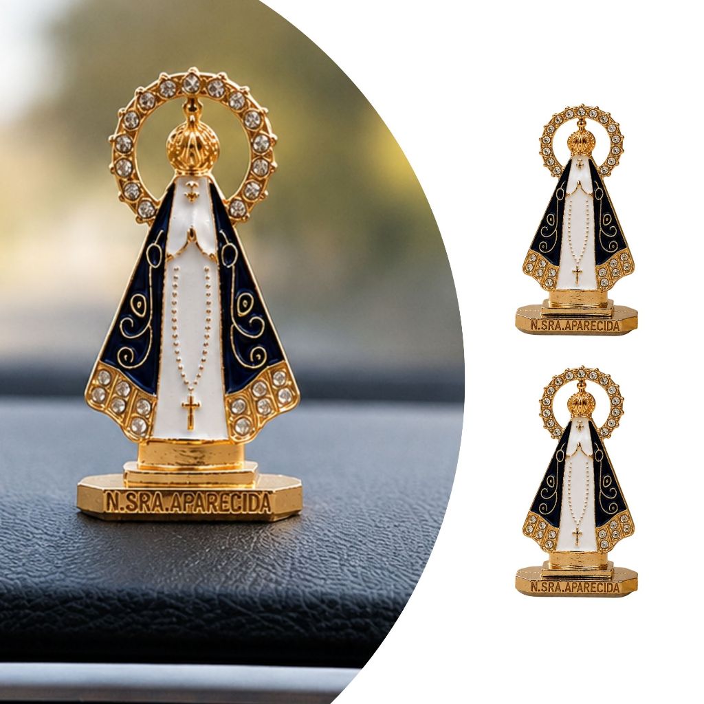 Nossa Senhora Aparecida com Coroa Imagem Santinha de Carro Caminhão Dourada Kit 1/2/3/4 Unidades