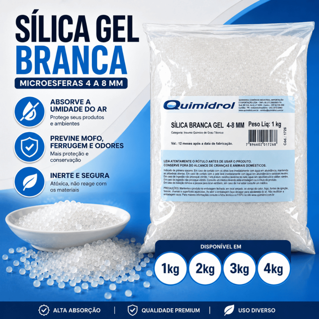 Sílica Gel Branca Quimidrol 4-8mm Dissecante Conservação Produtos Objetos Câmeras Eletrônicos