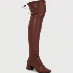 Bota Feminina Shekinah Bico Fino Over The Knee Stretch Salto Bloco Cano Longo Enrrugada