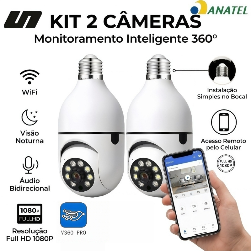 Câmera Lâmpada Segurança Wi-Fi 360 Infravermelho Visão Noturna Prova D'água Sem Fio 8177