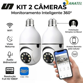 Câmera Lâmpada Segurança Wi-Fi 360 Infravermelho Visão Noturna Prova D'água Sem Fio 8177