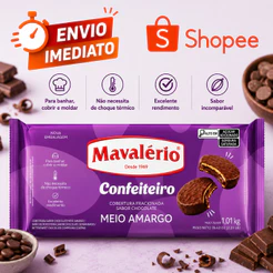 Cobertura FRACIONADA Confeiteiro Chocolate MEIO AMARGO - Barra 1,01kg MAVALERIO