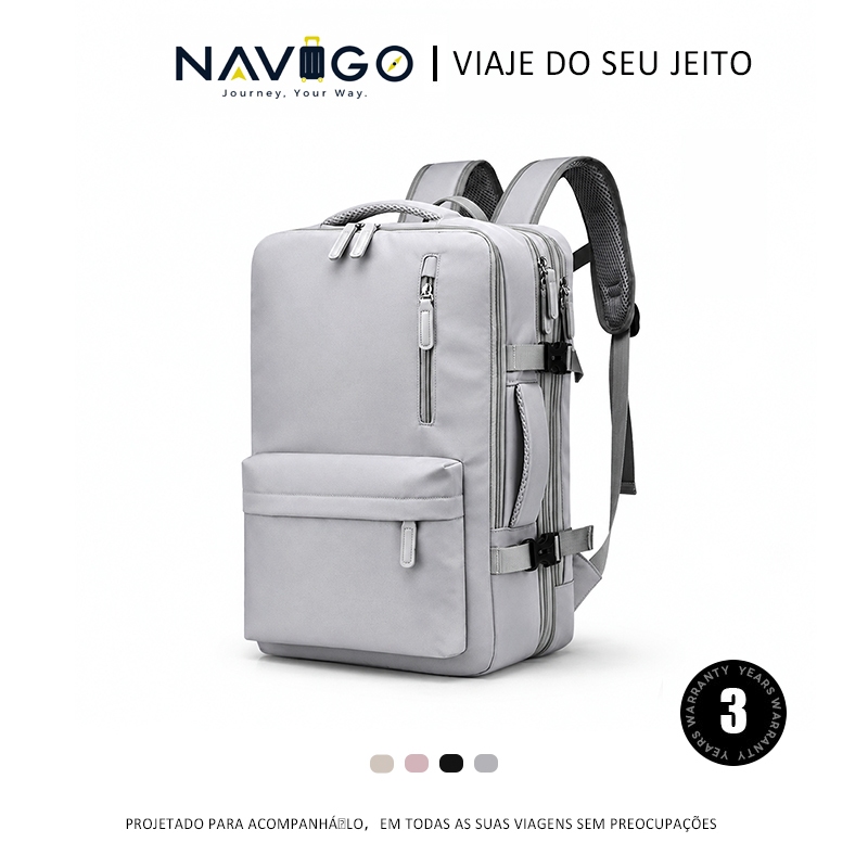 NAVIGO Mochila de Viagem Expansível Multicompartimentos Porta Notebook com Porta USB Costas Respiráveis