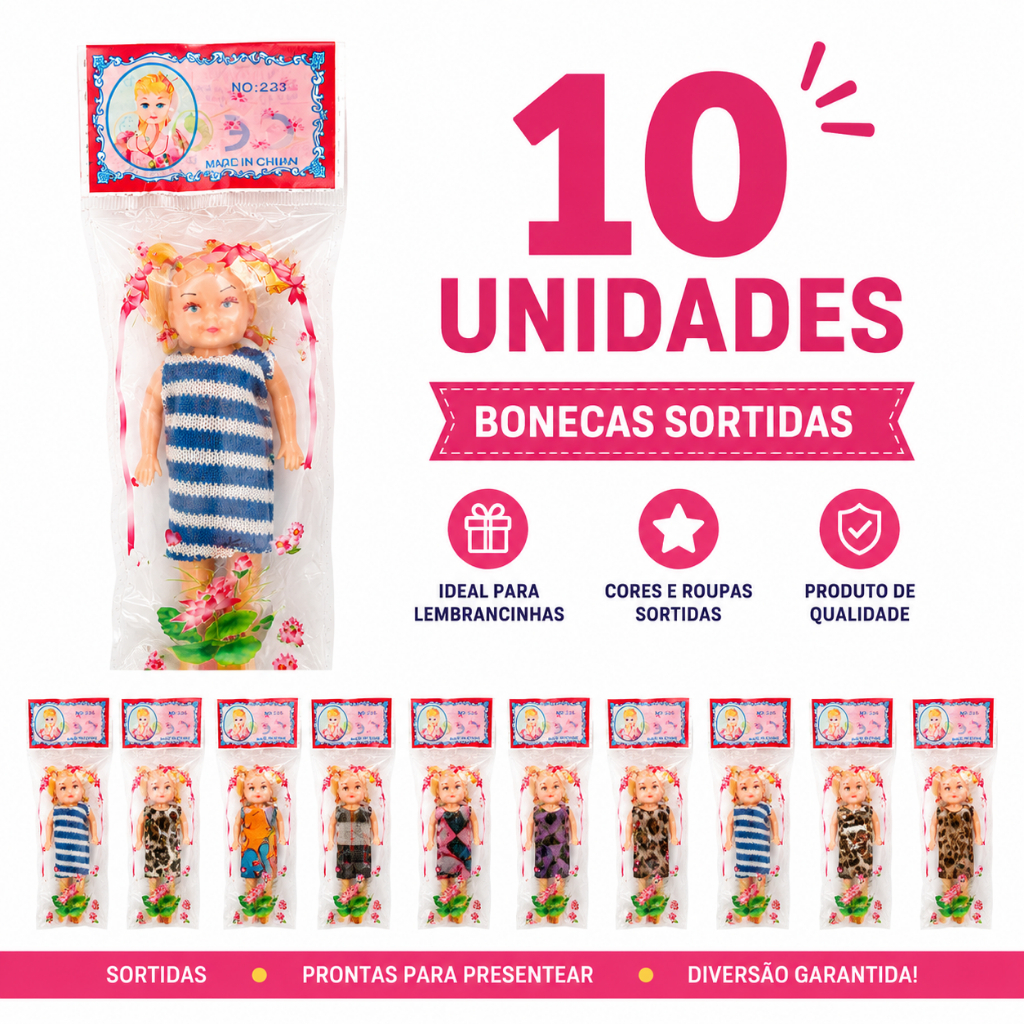 Kit Com 10 Magrelas Bonecas Baratas Brinquedos simples