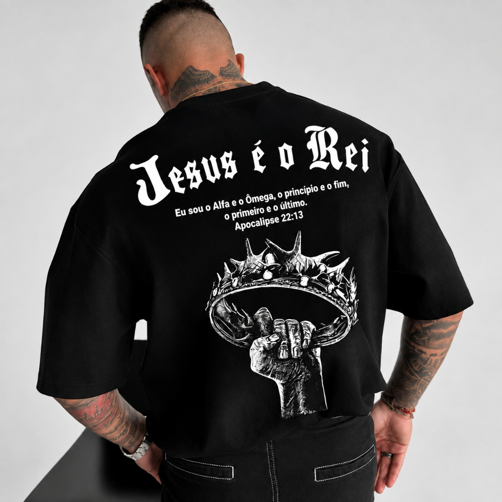 Camisa Camiseta Masculina Jesus é o Rei Cristão Deus Fiel 100% Algodão Unissex Estampada Religião Evangélica