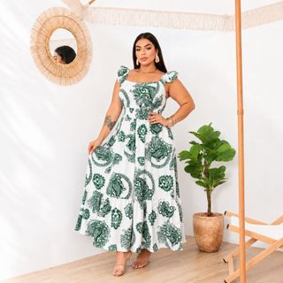 Vestido Plus Size Longo Soltinho Moda Verão Floral Viscose  G ao G3 - Sandra